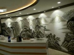 酒店大堂山水墙体彩绘壁画