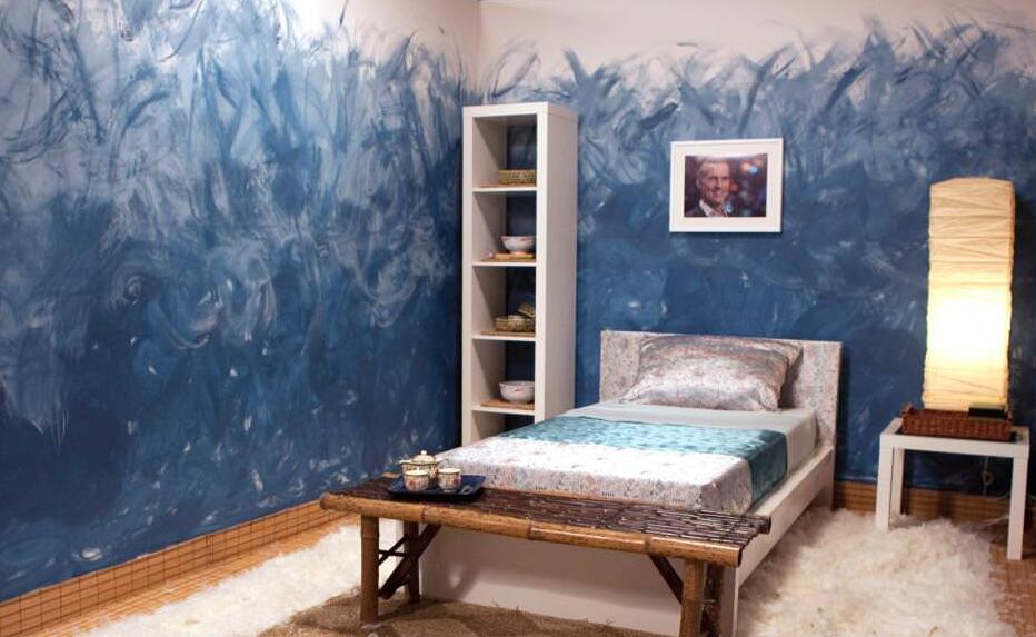乡村蓝色卧室墙绘